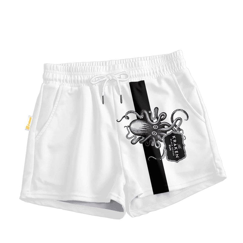 Kraken Rum White Basic Women's Casual Shorts - VinoVogue.com