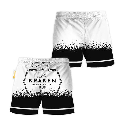 Kraken Rum White Black Basic Swim Trunks - VinoVogue.com