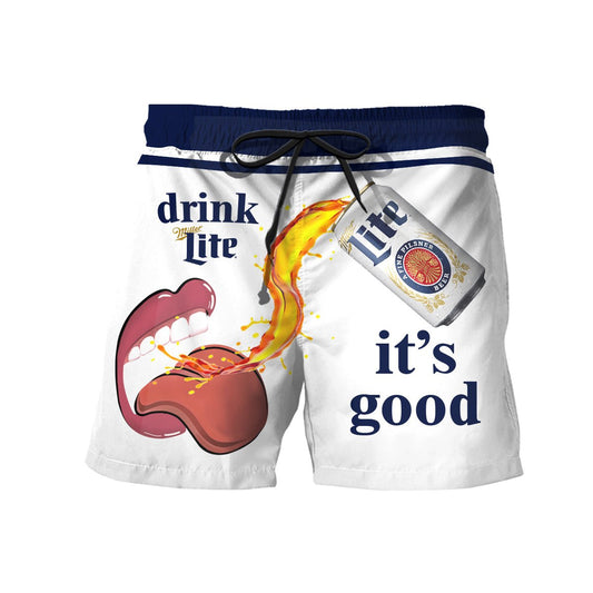 Drink Miller Lite It's Good Swim Trunks - VinoVogue.com