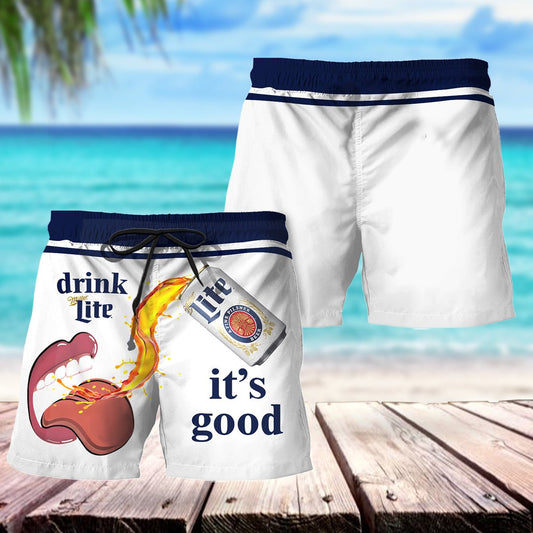 Drink Miller Lite It's Good Swim Trunks - VinoVogue.com