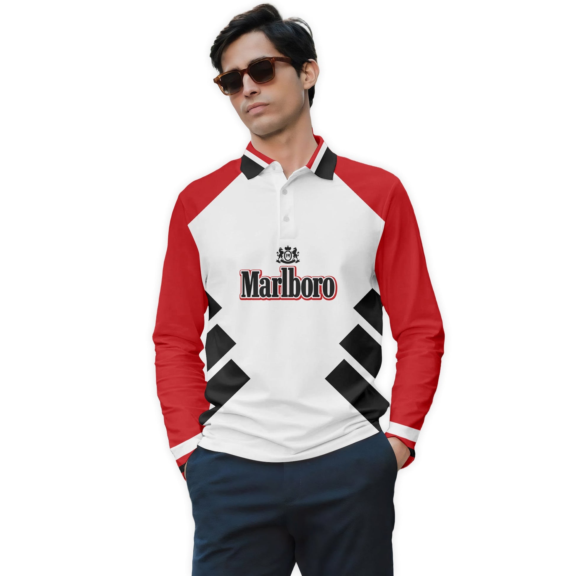 Marlboro Bold Line Golf Long Sleeve Polo Shirt