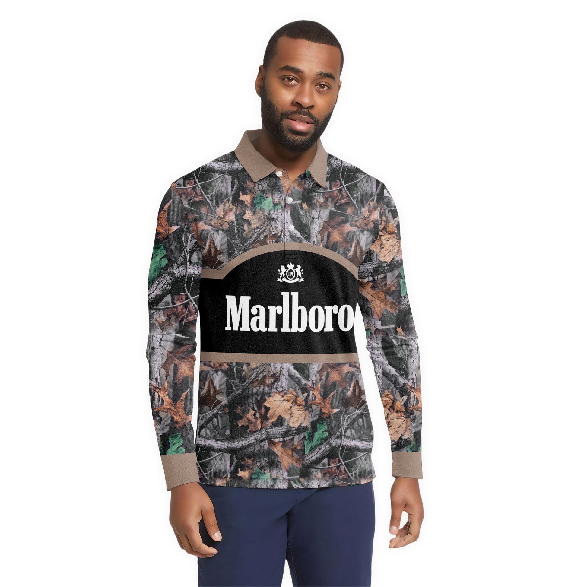 Marlboro Camouflage Golf Long Sleeve Polo Shirt