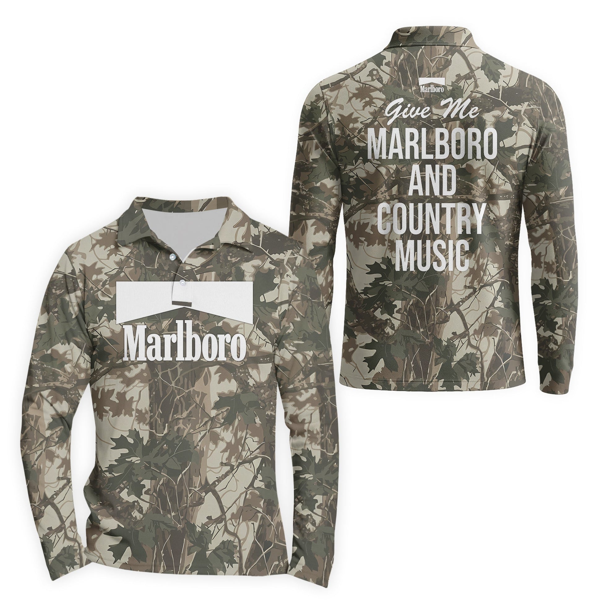 Marlboro Country Camo Golf Long Sleeve Polo Shirt