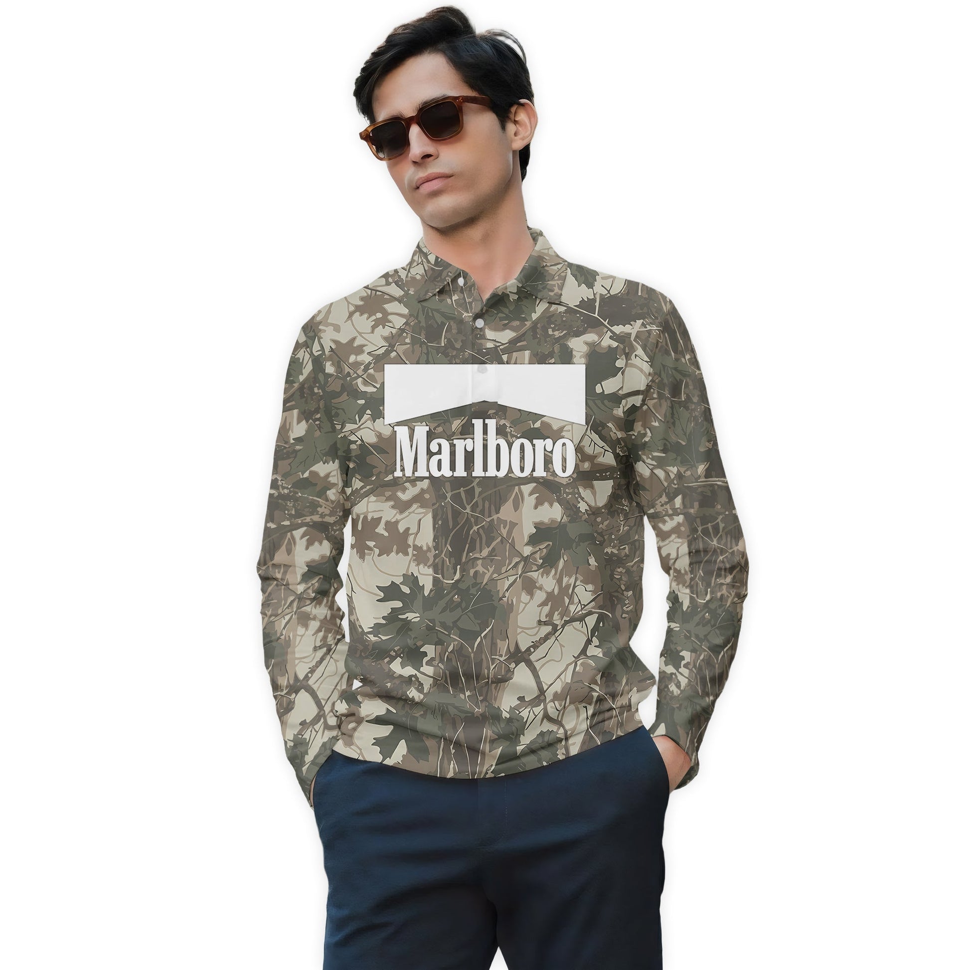 Marlboro Country Camo Golf Long Sleeve Polo Shirt
