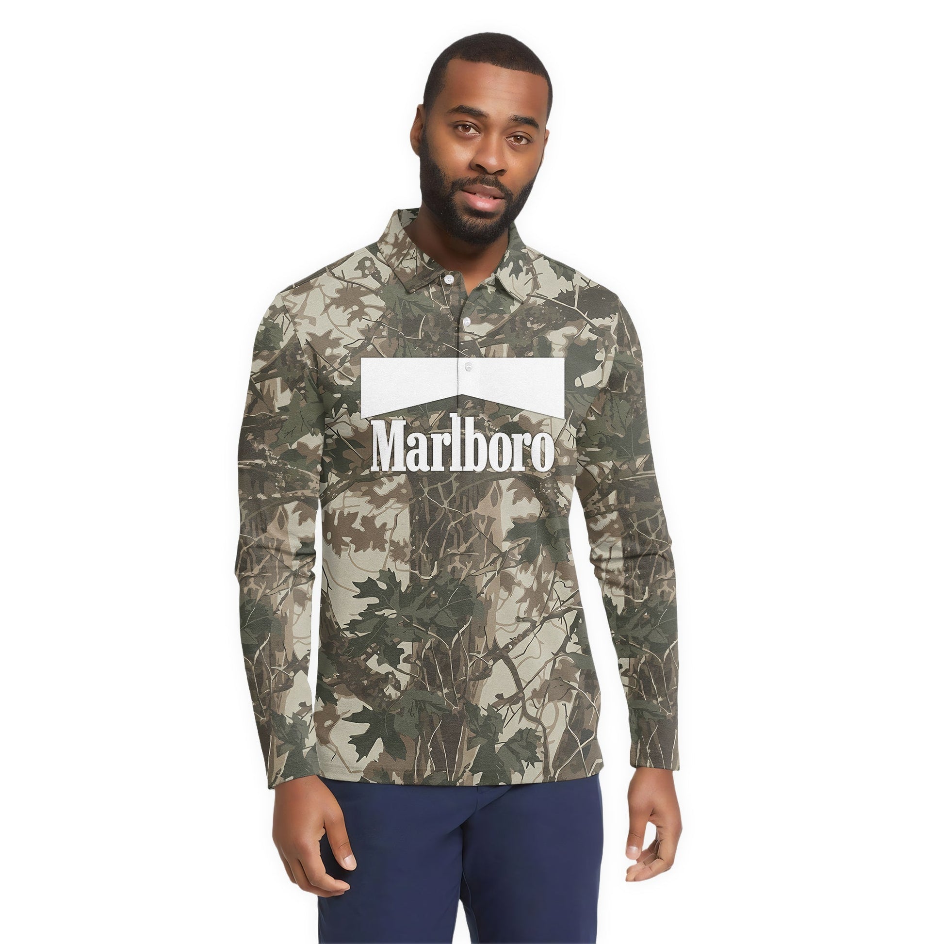 Marlboro Country Camo Golf Long Sleeve Polo Shirt