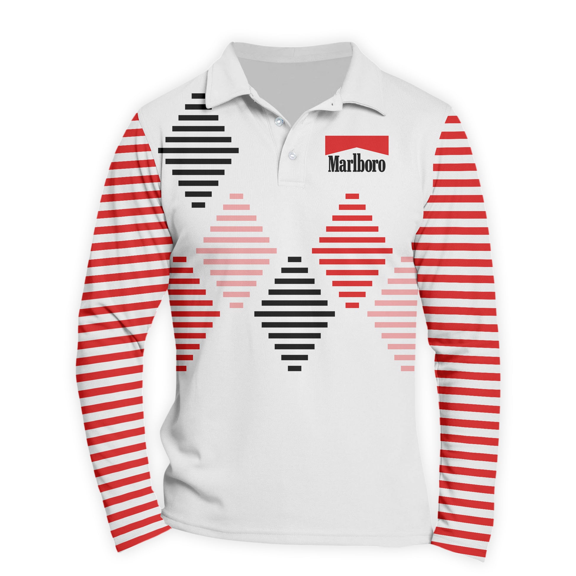 Marlboro Diamond Stripe Golf Long Sleeve Polo Shirt