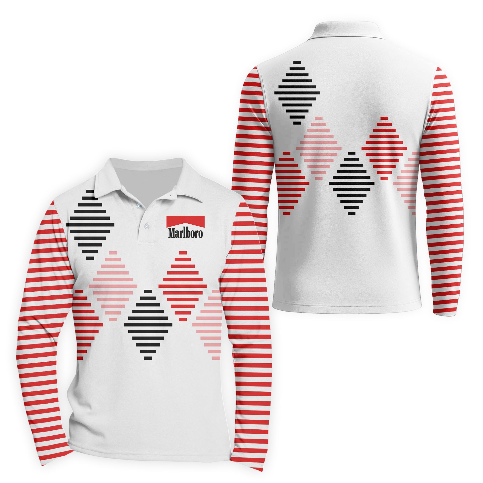 Marlboro Diamond Stripe Golf Long Sleeve Polo Shirt