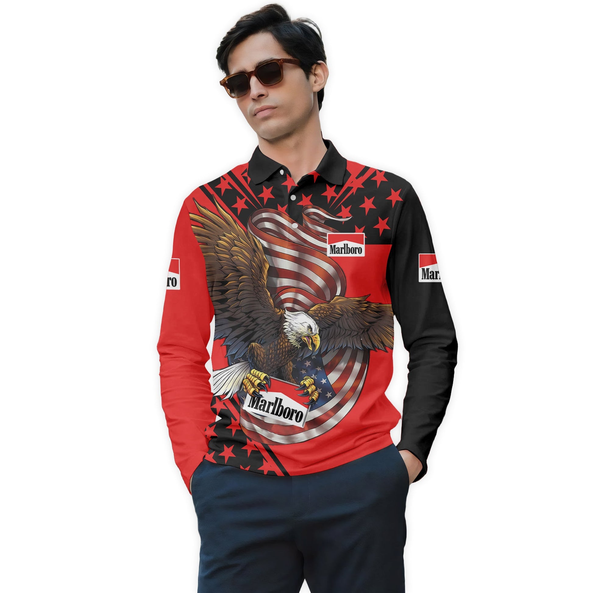 Marlboro USA Iron Wings Legion Golf Long Sleeve Polo Shirt