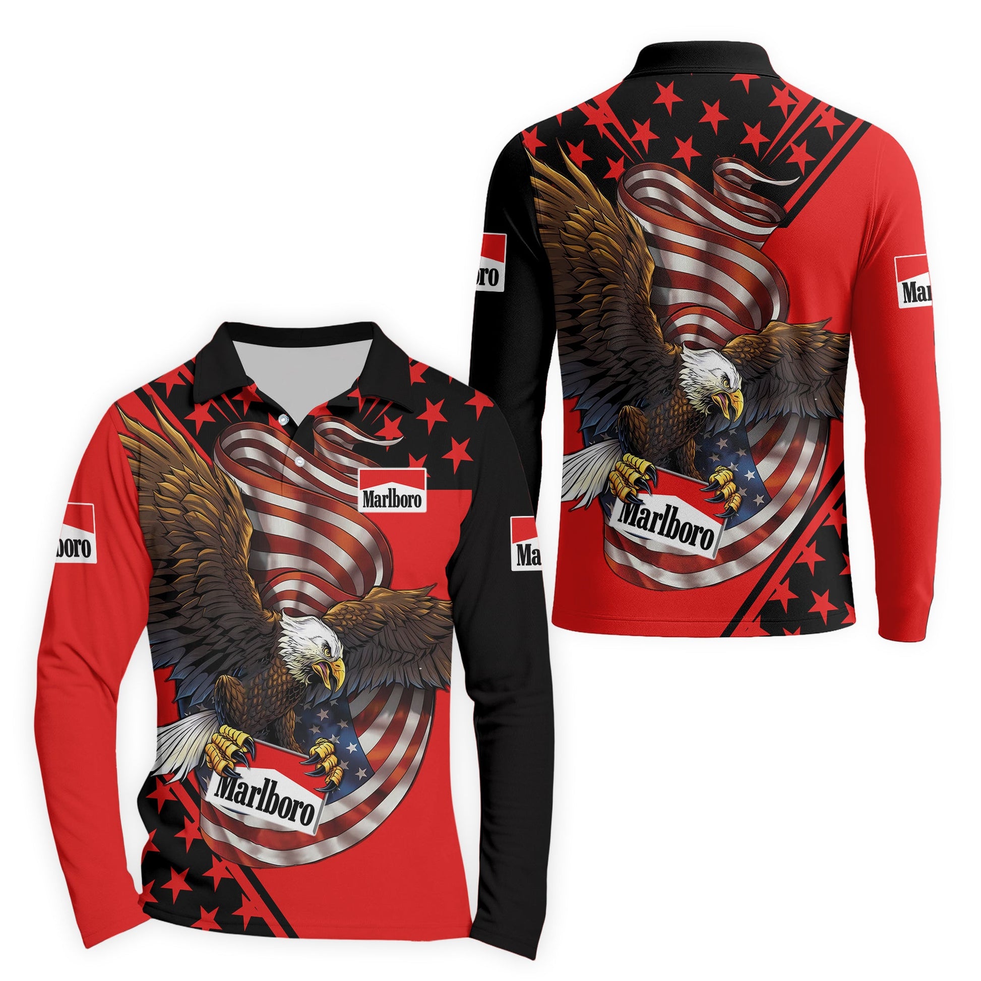 Marlboro USA Iron Wings Legion Golf Long Sleeve Polo Shirt
