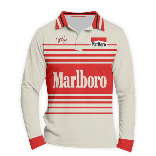  Marlboro Vintage Stripe Long Sleeve Polo Shirt
