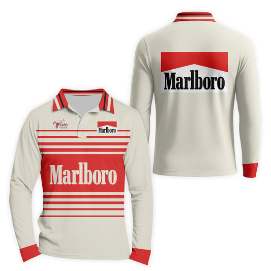  Marlboro Vintage Stripe Long Sleeve Polo Shirt