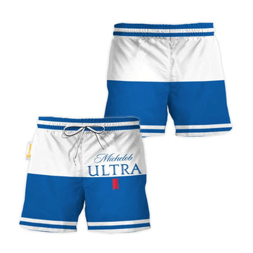 Michelob Ultra Blue And White Basic Swim Trunks - VinoVogue.com