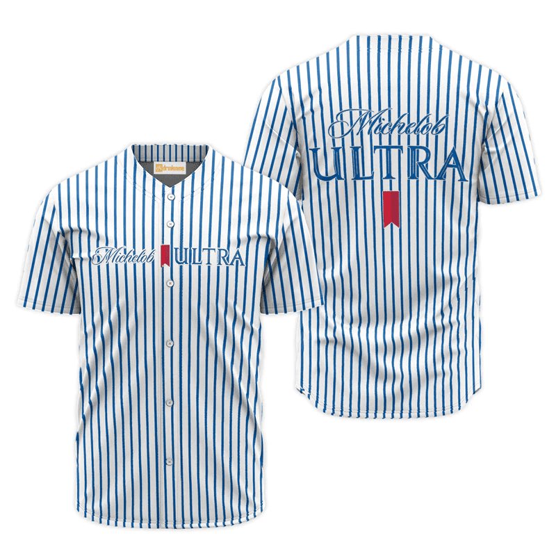 Michelob Ultra Blue And White Striped Jersey Shirt - VinoVogue.com