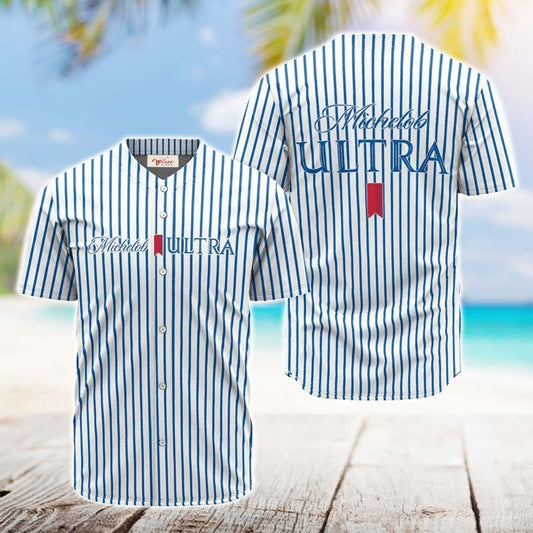 Michelob Ultra Blue And White Striped Jersey Shirt - VinoVogue.com