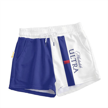 Michelob Ultra Blue And White Women's Casual Shorts - VinoVogue.com