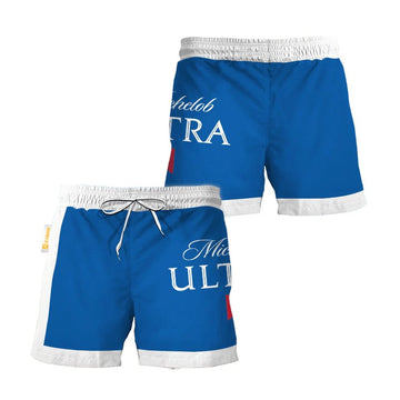 Michelob Ultra Blue White Basic Swim Trunks - VinoVogue.com