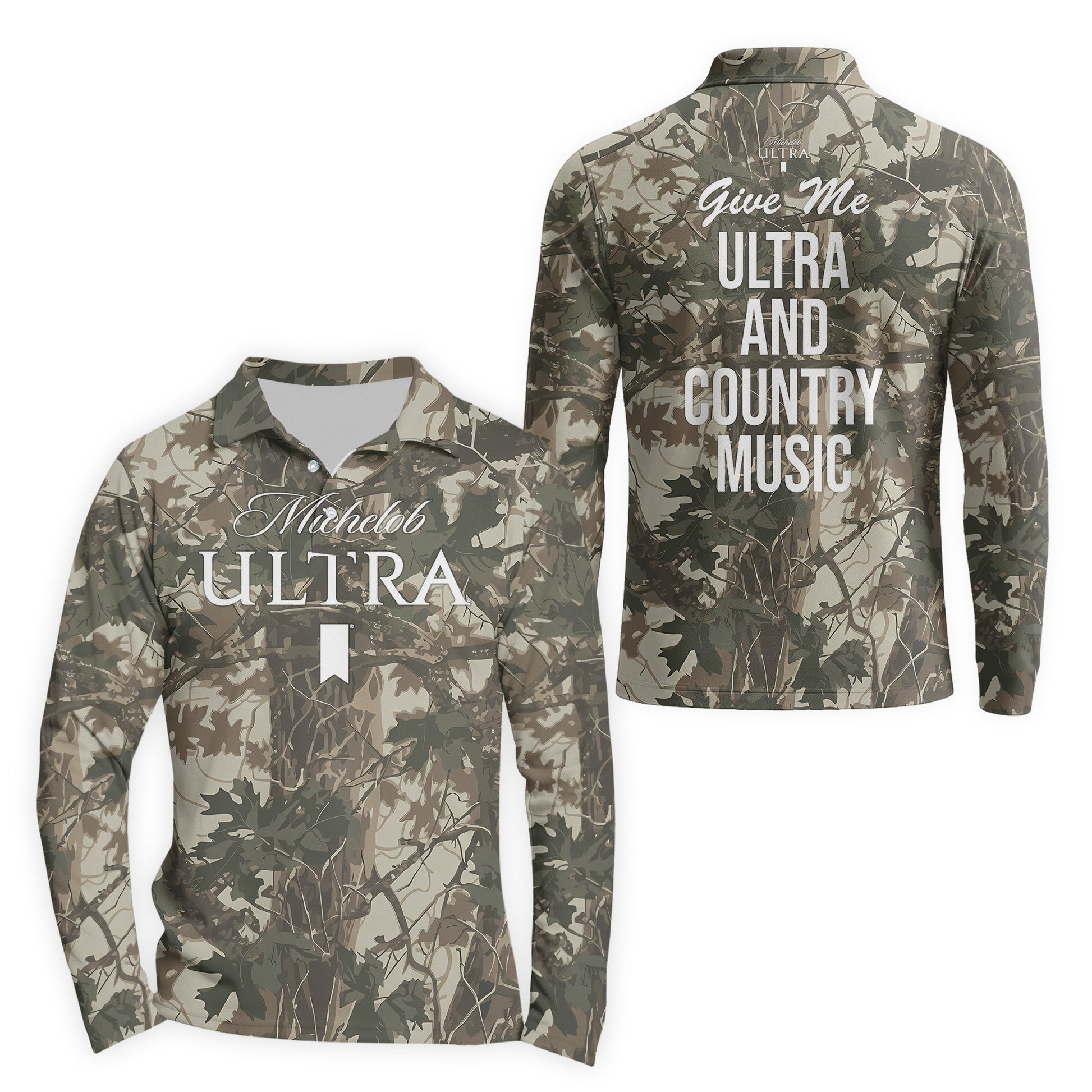  Michelob Ultra Country Camo Golf Long Sleeve Polo Shirt