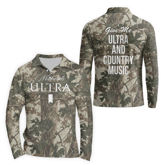  Michelob Ultra Country Camo Golf Long Sleeve Polo Shirt