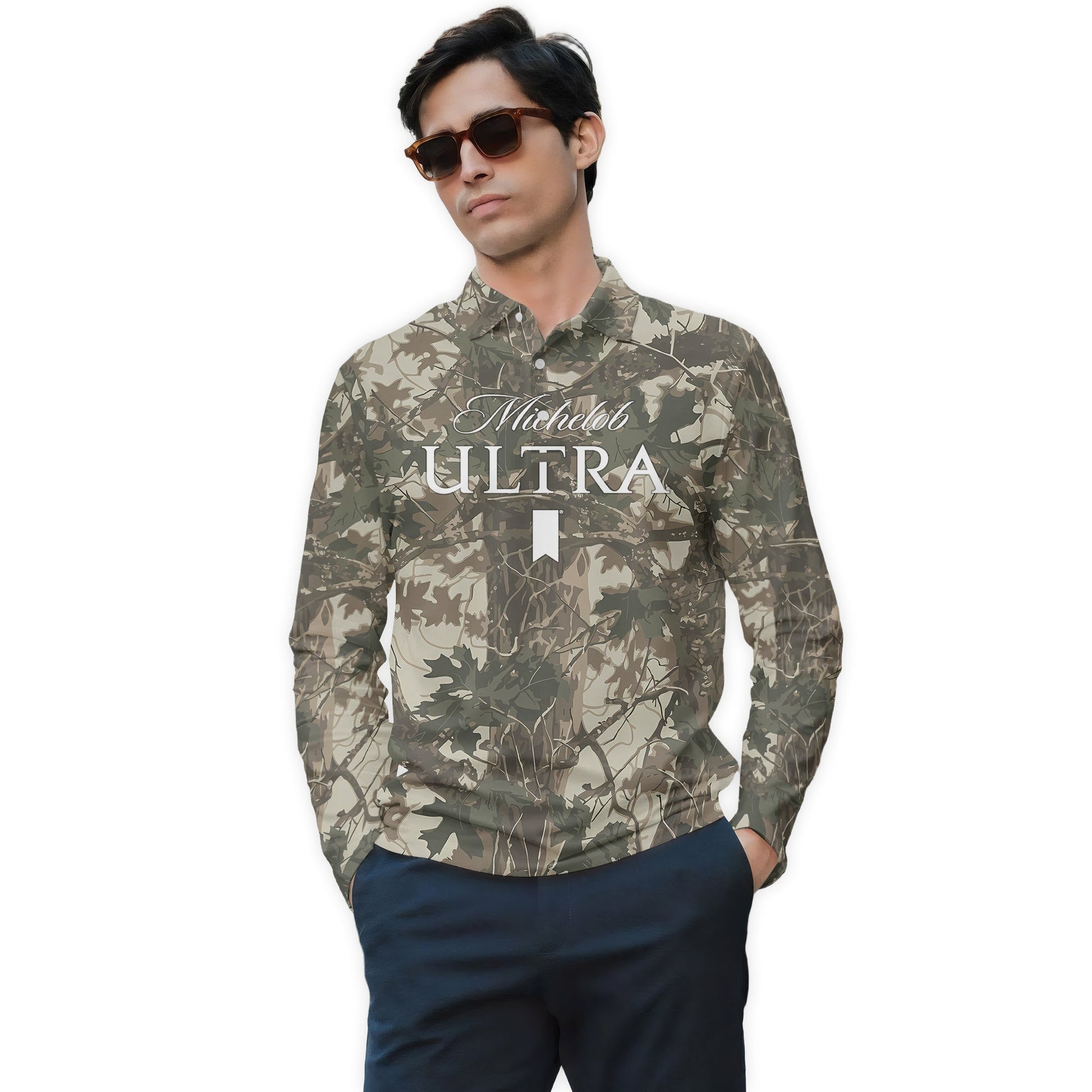  Michelob Ultra Country Camo Golf Long Sleeve Polo Shirt