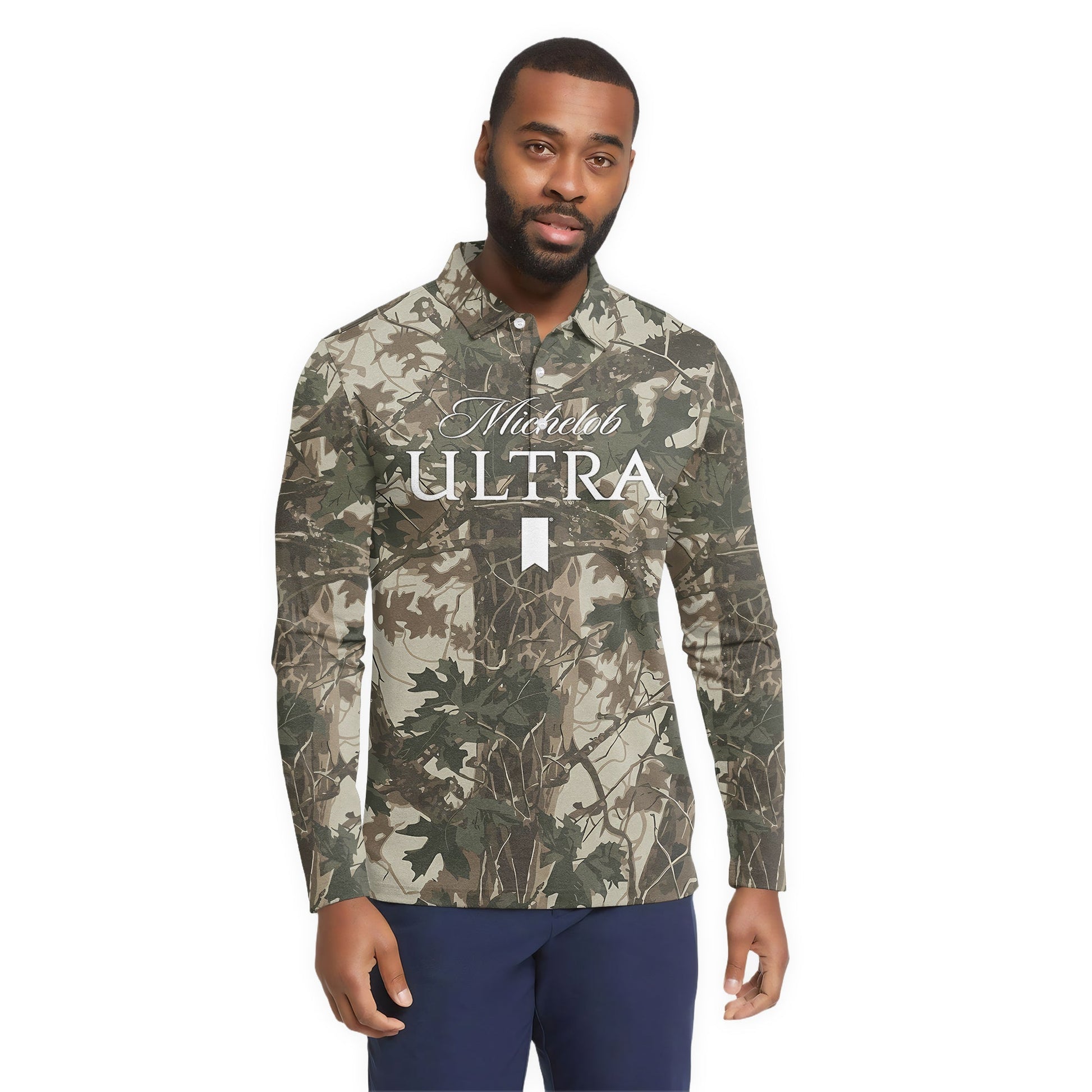  Michelob Ultra Country Camo Golf Long Sleeve Polo Shirt