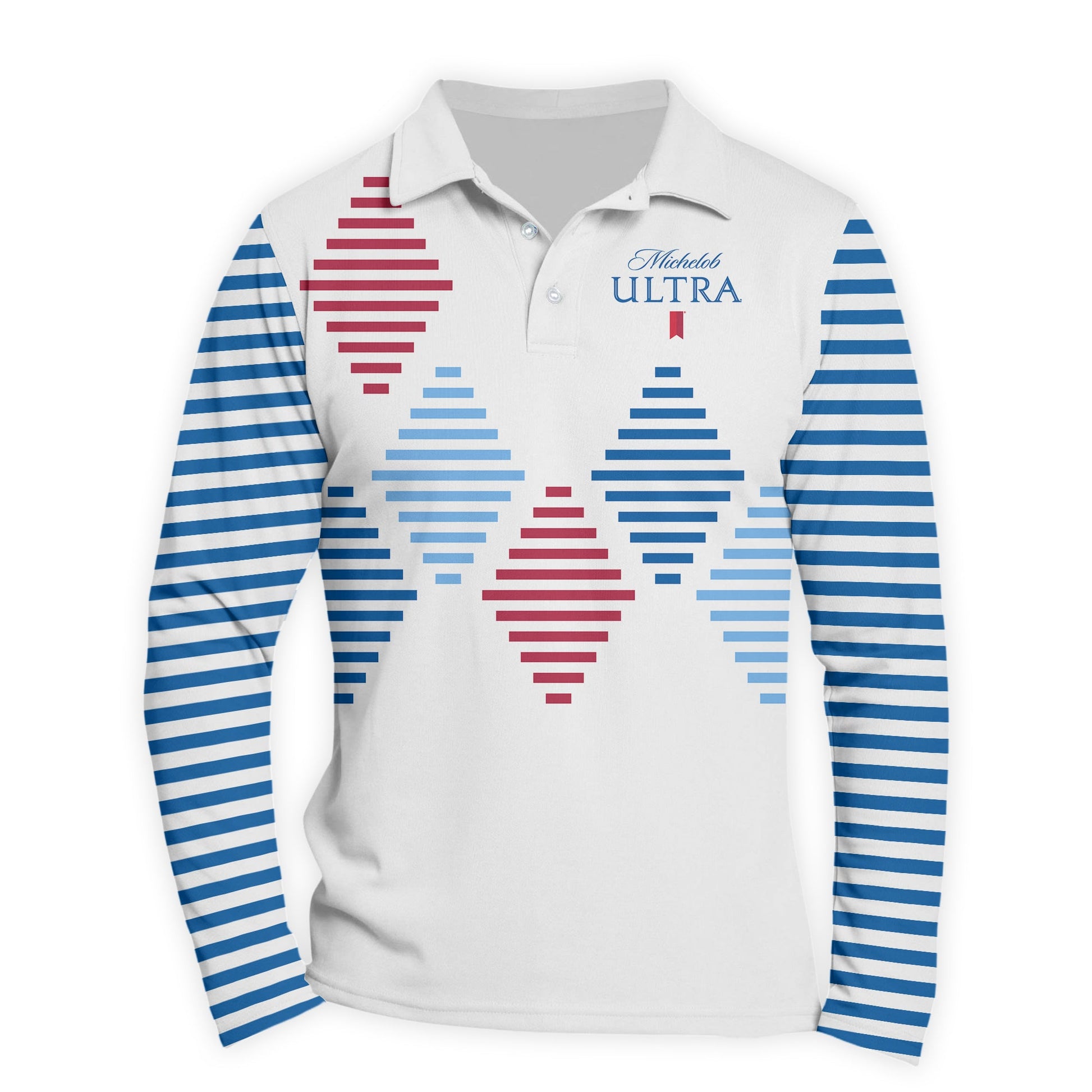  Michelob Ultra Diamond Stripe Golf Long Sleeve Polo Shirt