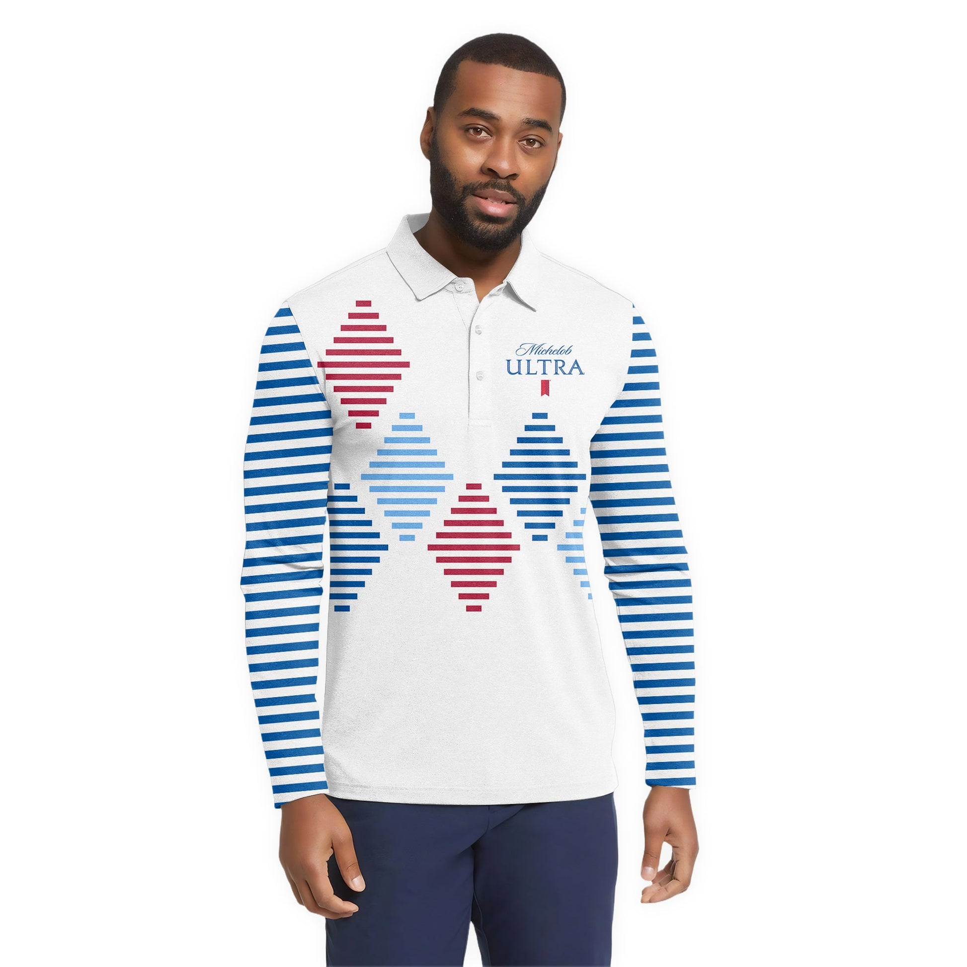  Michelob Ultra Diamond Stripe Golf Long Sleeve Polo Shirt