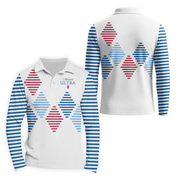  Michelob Ultra Diamond Stripe Golf Long Sleeve Polo Shirt