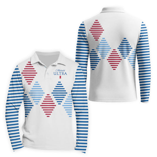  Michelob Ultra Diamond Stripe Golf Long Sleeve Polo Shirt