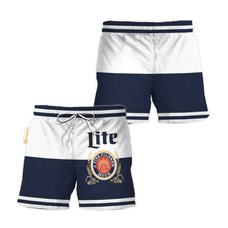 Miller Lite Blue And White Basic Swim Trunks - VinoVogue.com