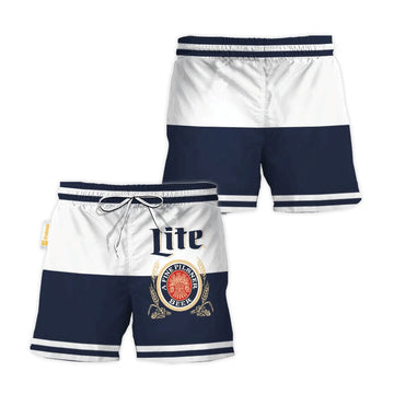 Miller Lite Blue And White Basic Swim Trunks - VinoVogue.com