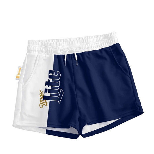 Miller Lite Blue And White Basic Women's Casual Shorts - VinoVogue.com