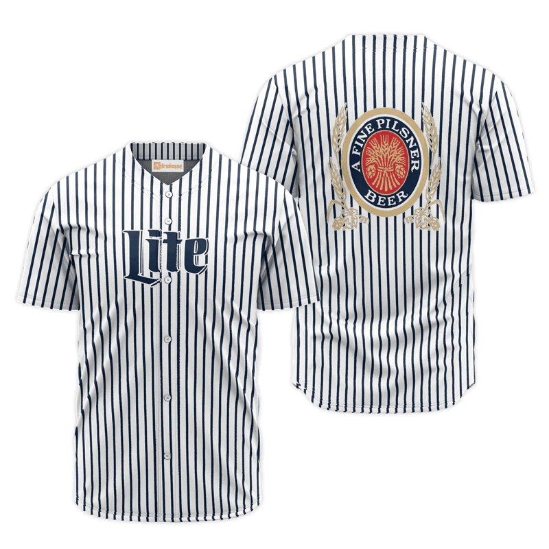 Miller Lite Blue And White Striped Jersey Shirt - VinoVogue.com