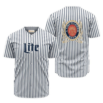 Miller Lite Blue And White Striped Jersey Shirt - VinoVogue.com