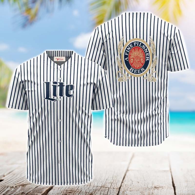 Miller Lite Blue And White Striped Jersey Shirt - VinoVogue.com
