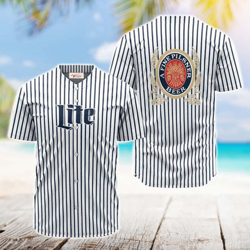 Miller Lite Blue And White Striped Jersey Shirt - VinoVogue.com