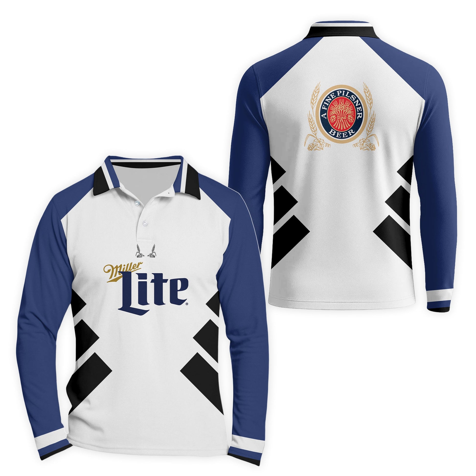  Miller Lite Bold Line Golf Long Sleeve Polo Shirt
