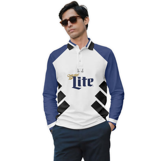  Miller Lite Bold Line Golf Long Sleeve Polo Shirt