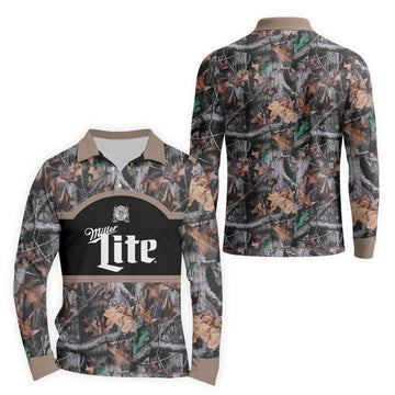  Miller Lite Camouflage Golf Long Sleeve Polo Shirt