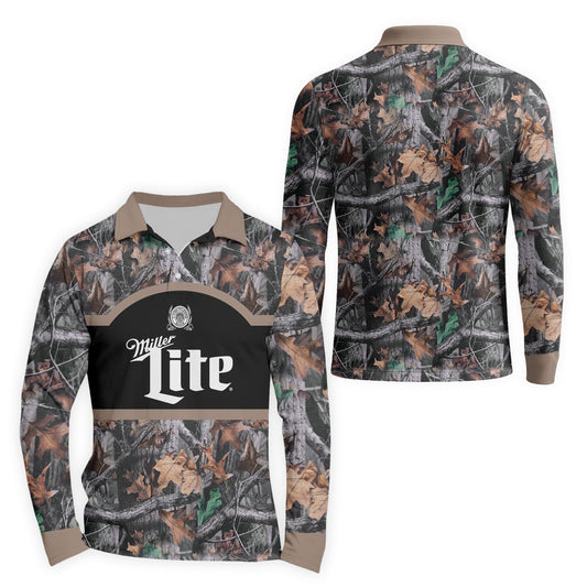  Miller Lite Camouflage Golf Long Sleeve Polo Shirt