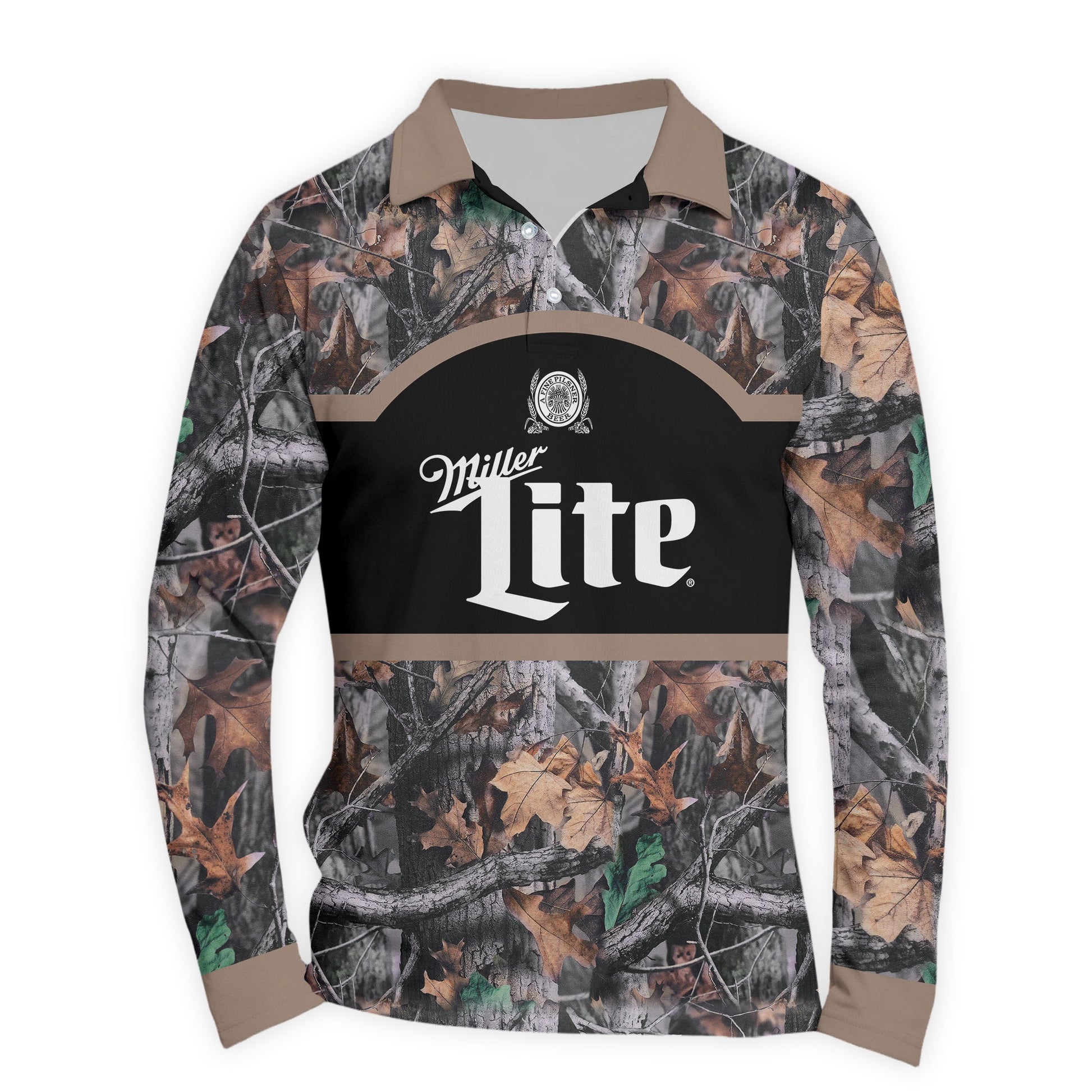 Miller Lite Camouflage Golf Long Sleeve Polo Shirt