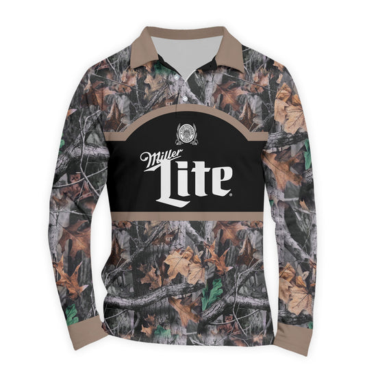  Miller Lite Camouflage Golf Long Sleeve Polo Shirt