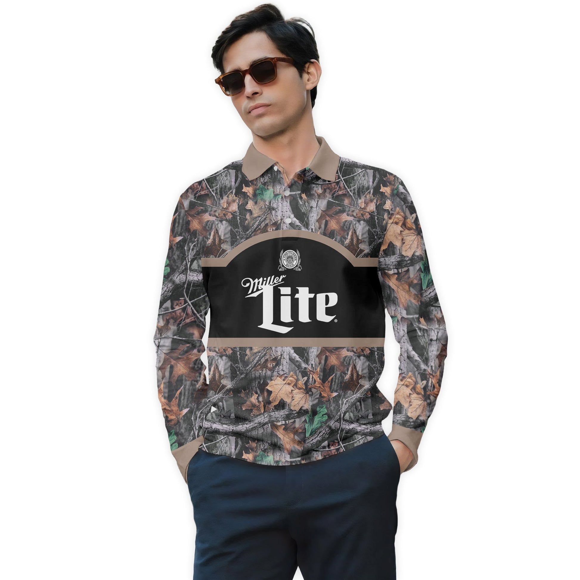  Miller Lite Camouflage Golf Long Sleeve Polo Shirt
