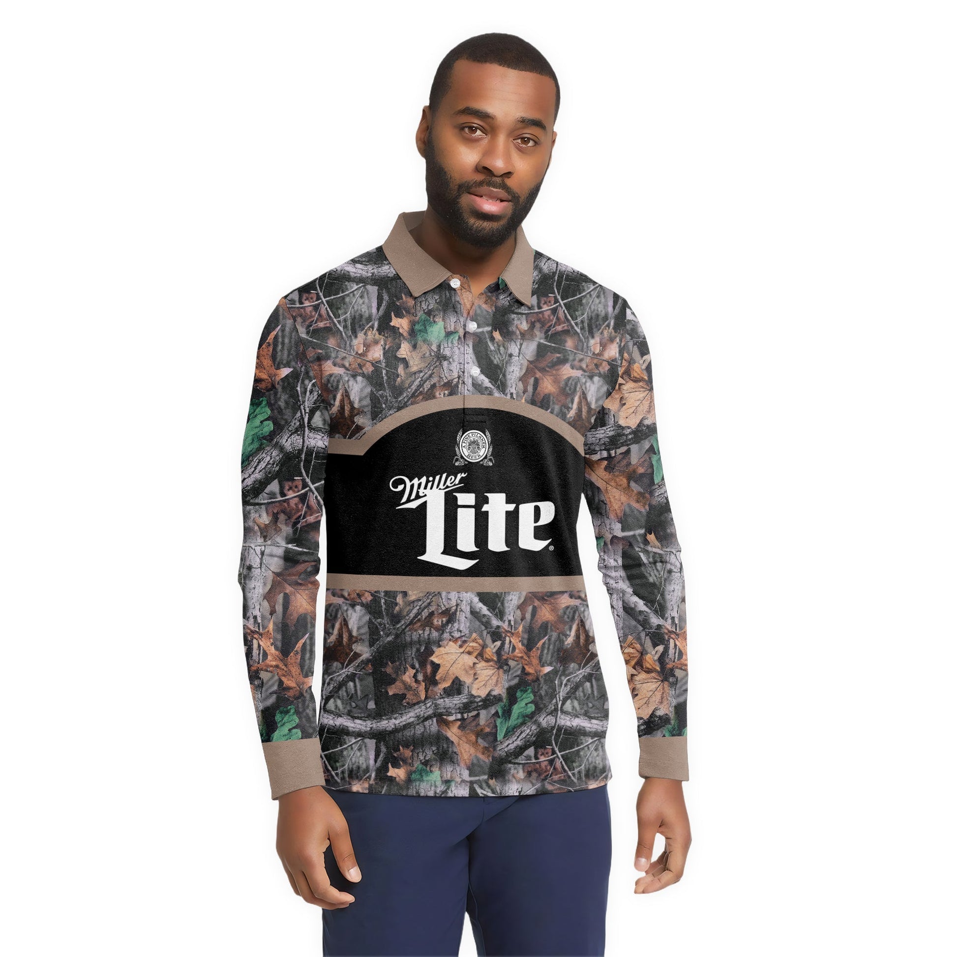  Miller Lite Camouflage Golf Long Sleeve Polo Shirt