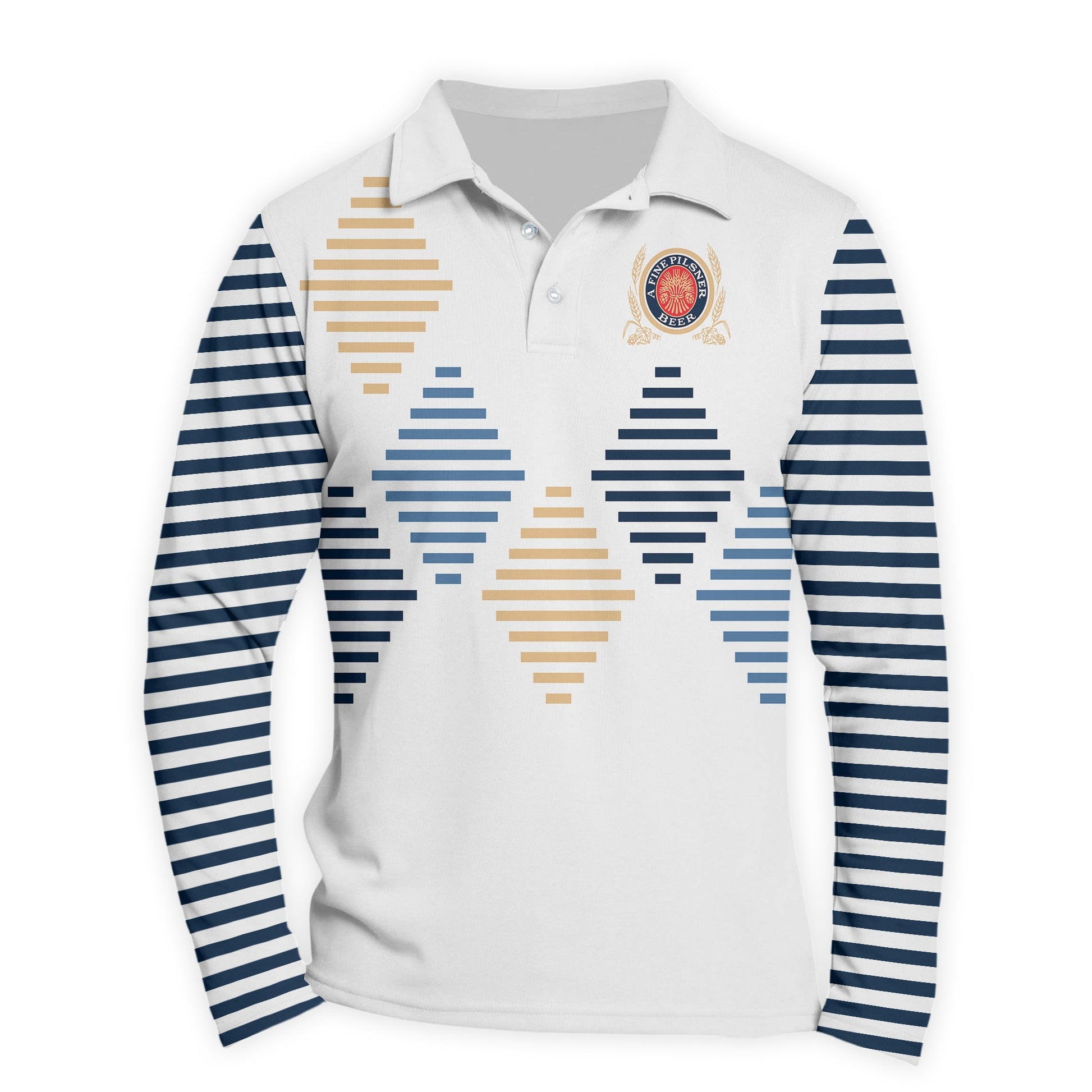  Miller Lite Diamond Stripe Golf Long Sleeve Polo Shirt