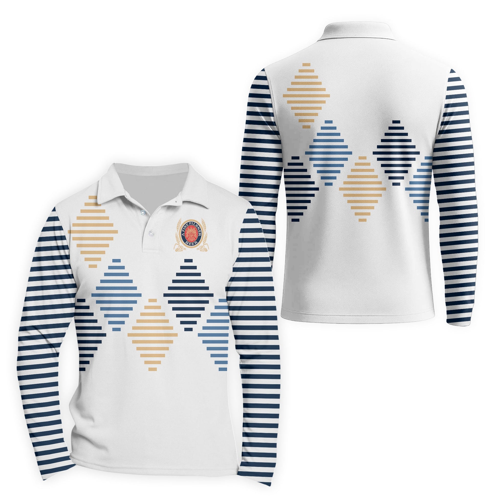 Miller Lite Diamond Stripe Golf Long Sleeve Polo Shirt