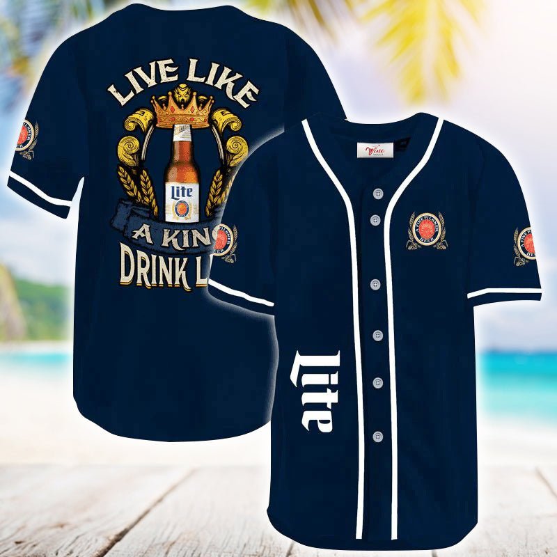 Miller Lite Live Like A King Baseball Jersey - VinoVogue.com