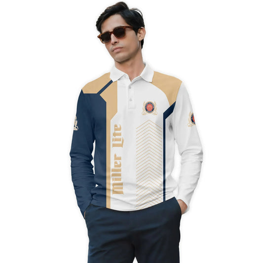  Miller Lite Modern Motorsport Golf Long Sleeve Polo Shirt