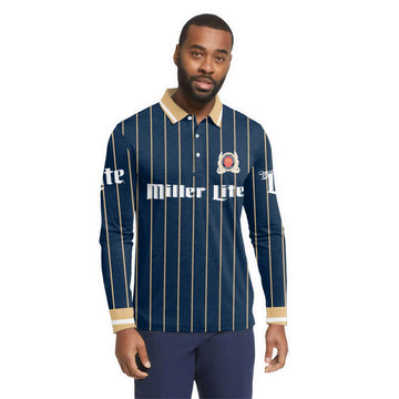  Miller Lite Pinstripe Classic Golf Long Sleeve Polo Shirt