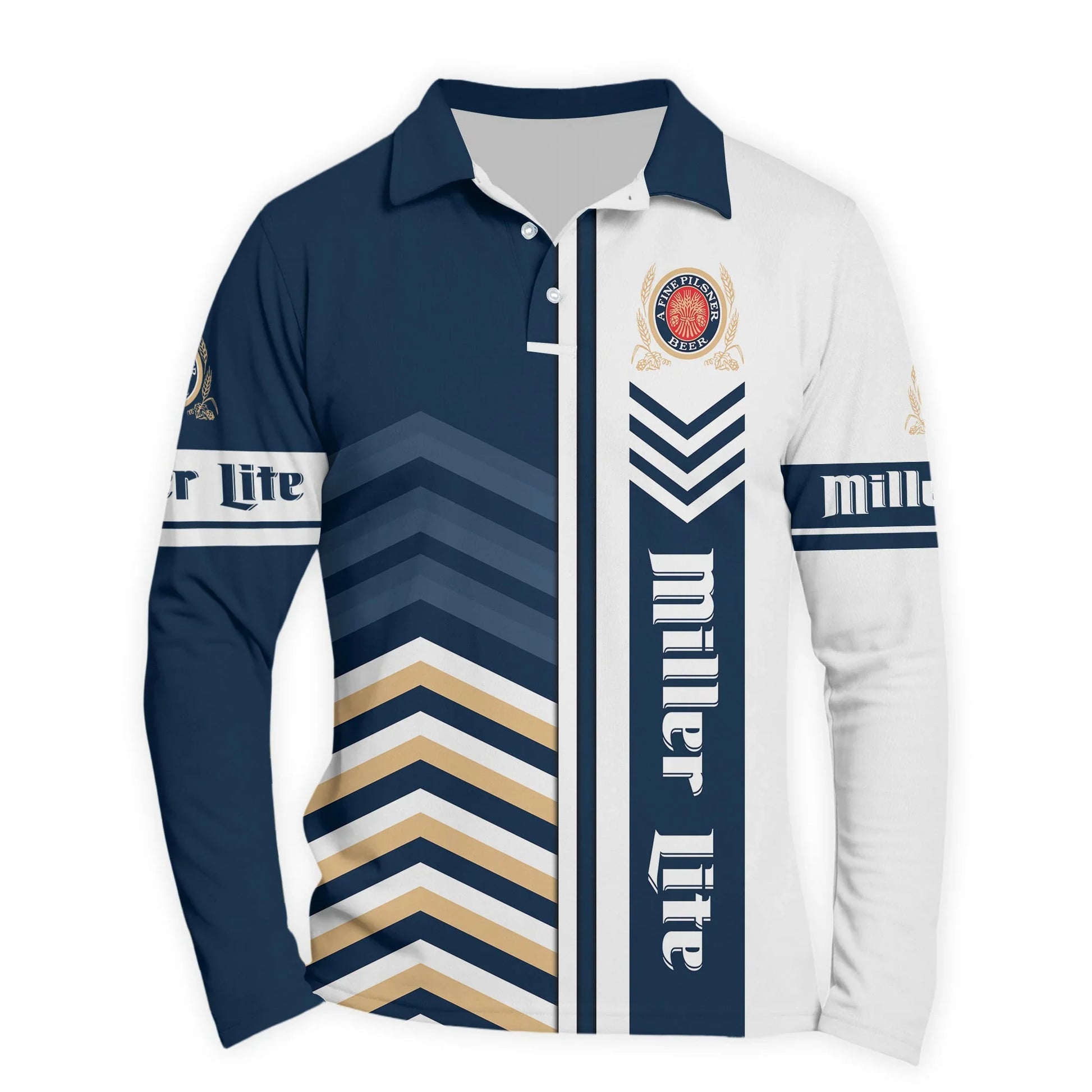  Miller Lite Racing Stripe Golf Long Sleeve Polo Shirt