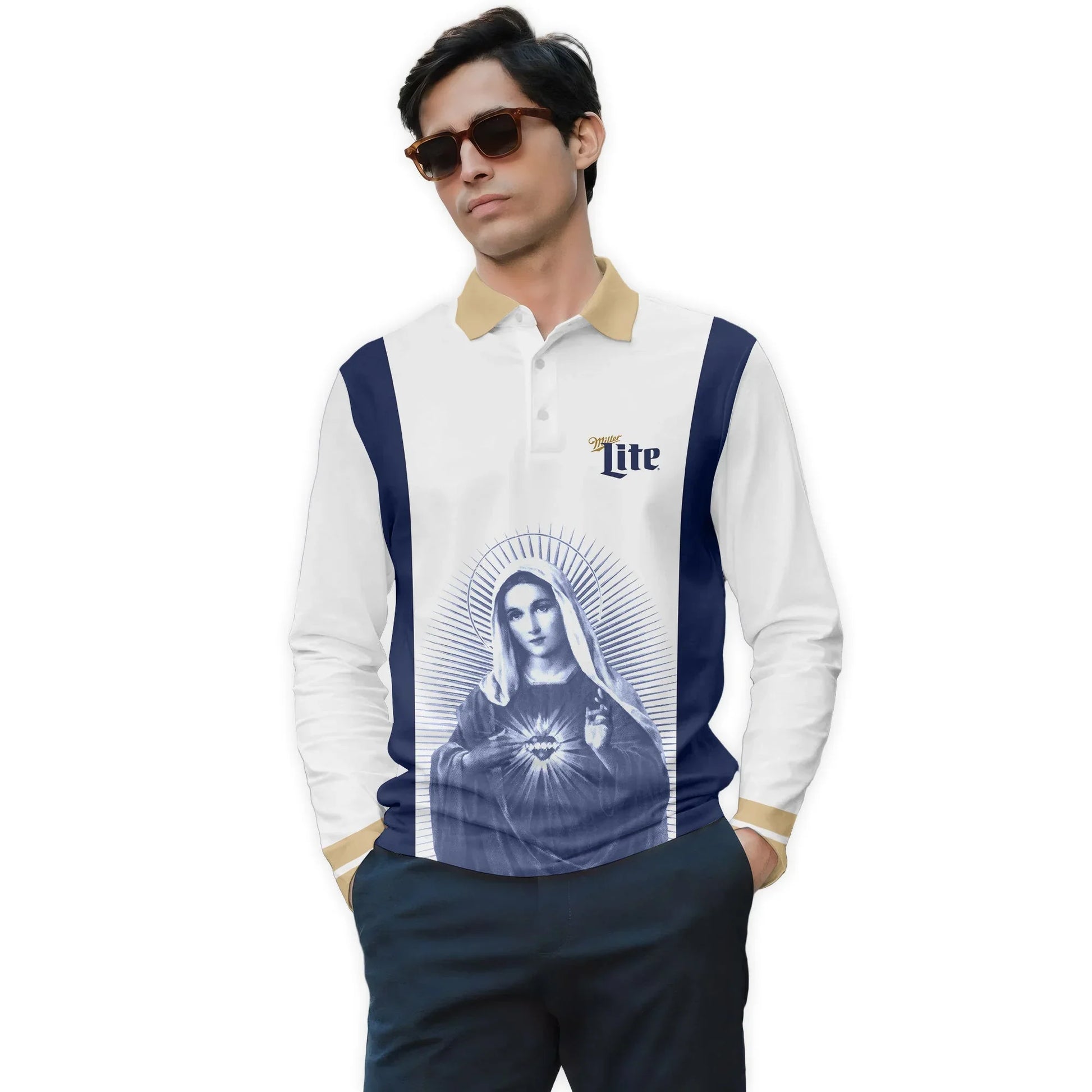  Miller Lite Sacred Maria Golf Long Sleeve Polo Shirt